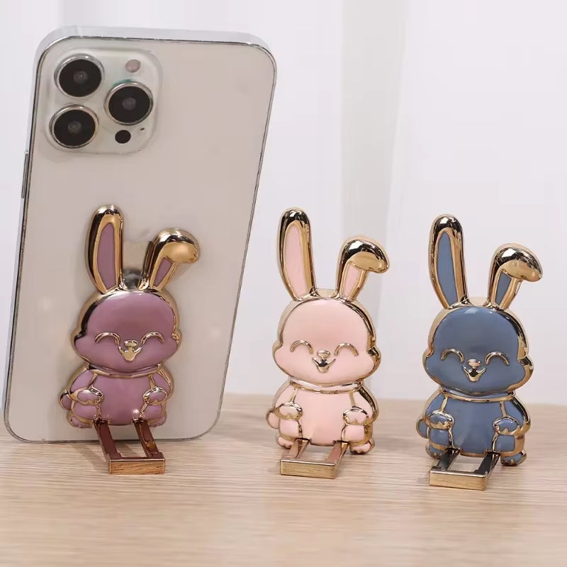 Finger Ring Phone Holder Desktop Ultra-Thin Cartoon Rabbit Phone Stand Foldable Buckle Adhesive Pull Rod Support Frame